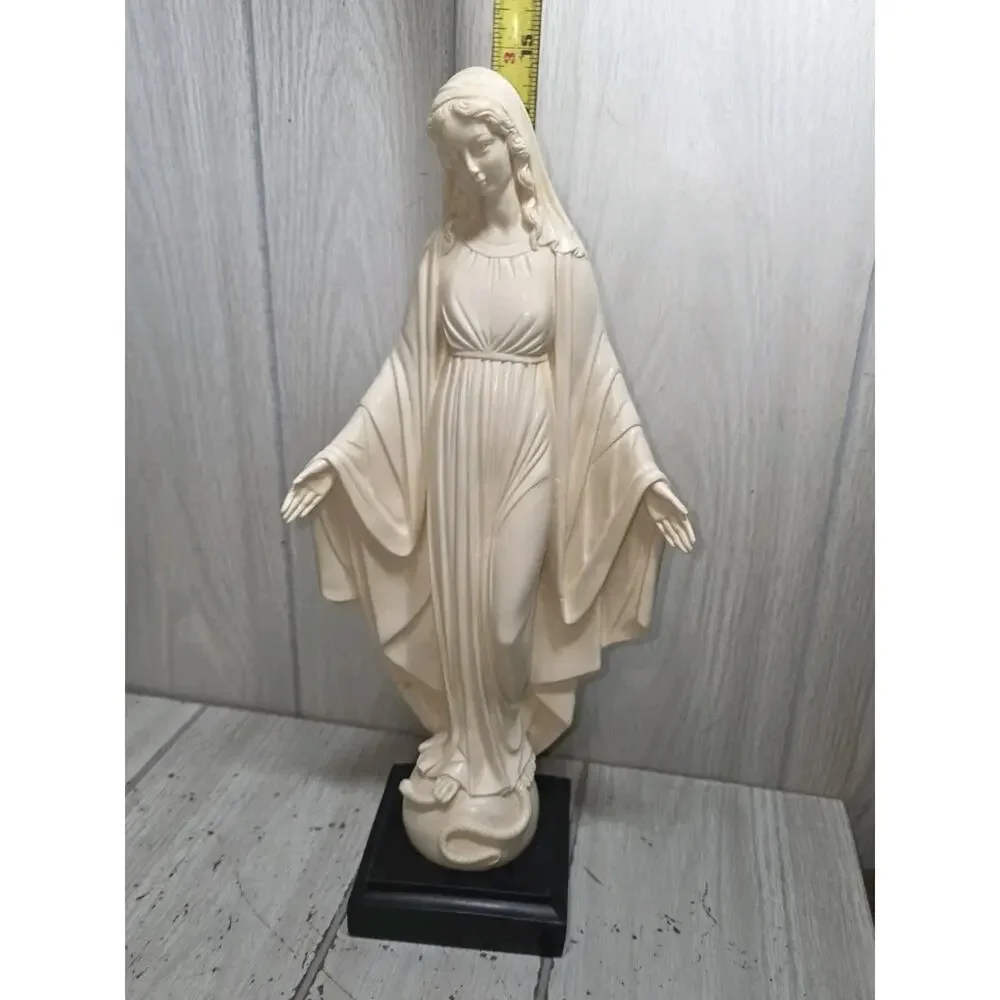 Vtg Bianchi Statue Virgin Mary Our Lady Madonna Wood Base Open Arms Italy